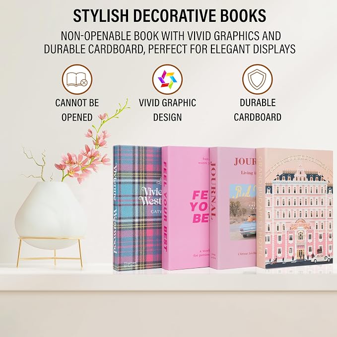 PROBENEX 4 Pcs Decorative Books | Faux Velvet Coffee Table & Shelf Decor | Rich Moody Look for Living Room, Office and Entryway - Not Real, Tool-Free 2-Min Setup
