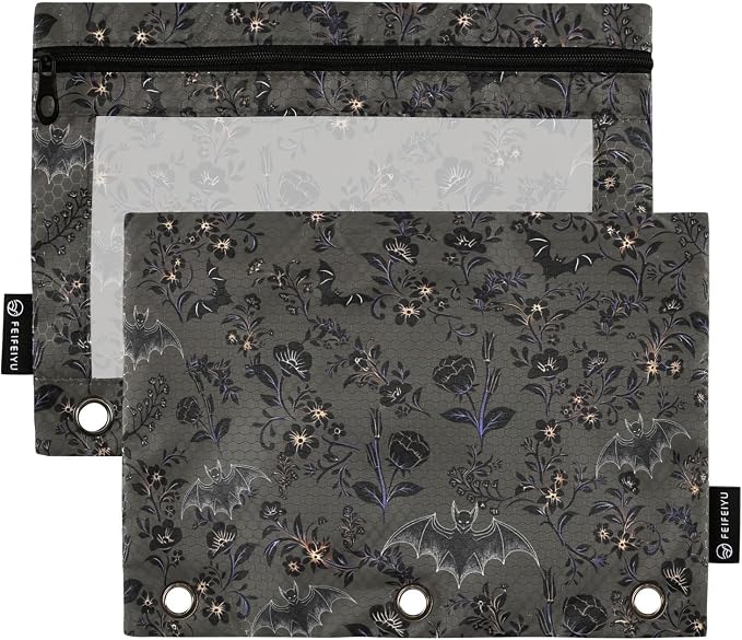 Goth Bats Pencil Pouches for 3 Ring Binder, Zipper Binder Pencil Case, 2 Pack Clear Window Case Bag for Office Organizers