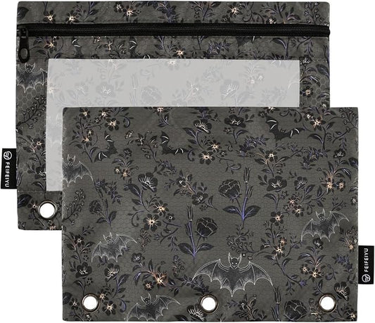 Goth Bats Pencil Pouches for 3 Ring Binder, Zipper Binder Pencil Case, 2 Pack Clear Window Case Bag for Office Organizers