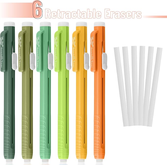 Mr. Pen- Retractable Mechanical Eraser Pens, 6 Pack, Citrus Colors | Latex-Free Precision Pencil Erasers for Artists, Students, Drawing, Sketching & Drafting