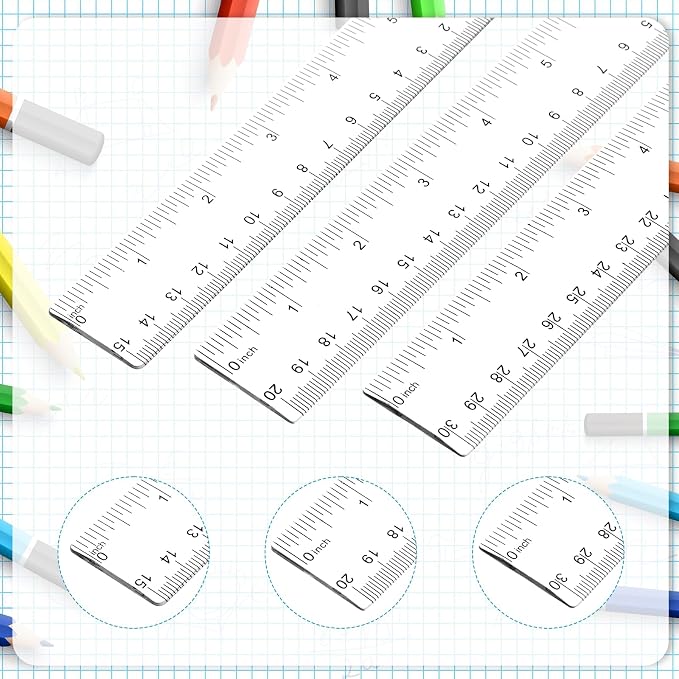 3 Pack 6 Inch 8 Inch 12 Inch Ruler Set Plastic Straight Ruler Transparent Measuring Tool Acrylic Clear Ruler for School Office Student
