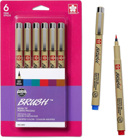 SAKURA Archival Brush Pens, 6 Set, Colors may vary