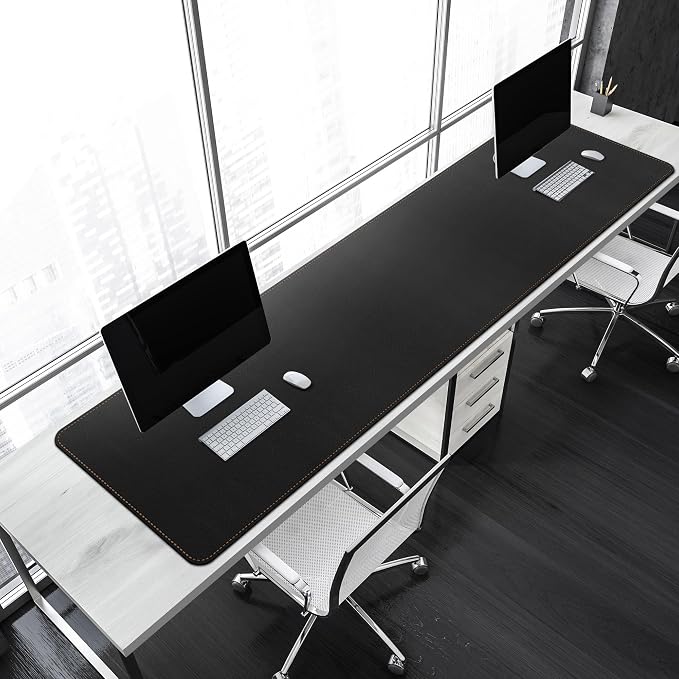 MAIDERN 67” x 19.6” Desk Pad, Large Desk Mat, Cork & Leather Large Mouse pad for Desk, Waterproof Computer Desk Pad for Gaming Home Office (Black) …