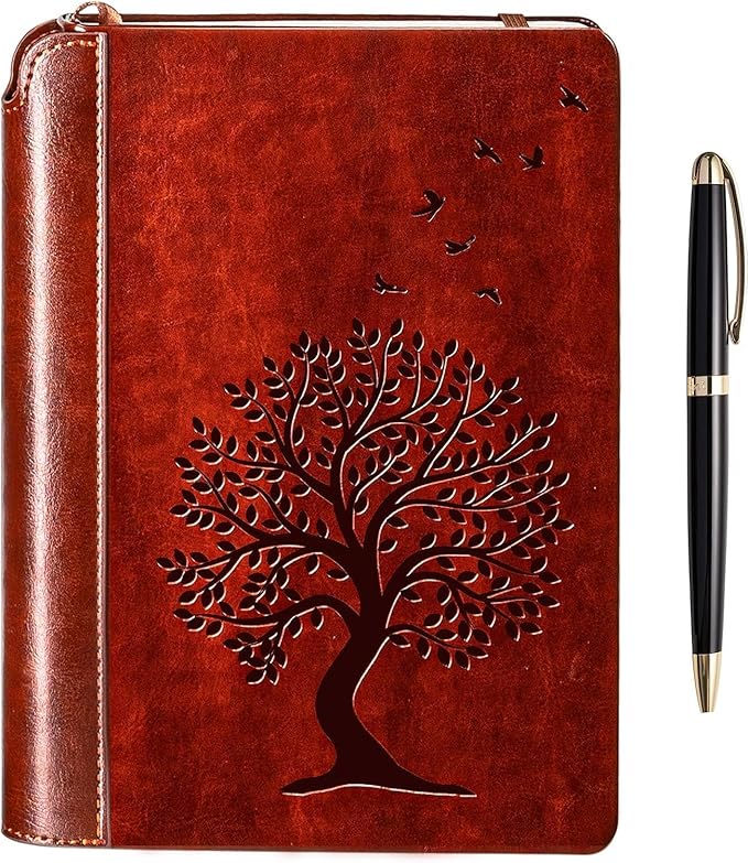 SETTINI® Vegan Leather Journal Gift Set with Pen 192 Pages, Tree of Life | hardcover, luxury pen + unique pen holder, gift box, leather journal, A5, 192 pages, gift
