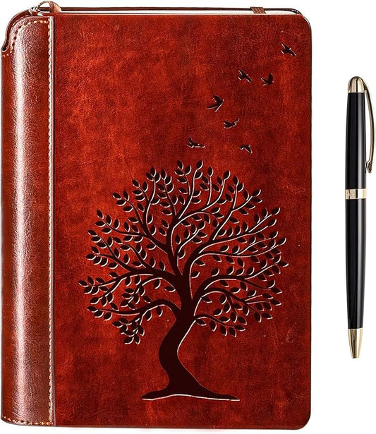 SETTINI® Vegan Leather Journal Gift Set with Pen 192 Pages, Tree of Life | hardcover, luxury pen + unique pen holder, gift box, leather journal, A5, 192 pages, gift