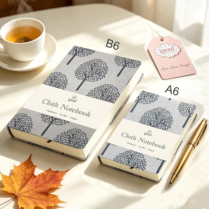 A6 Notebook, Linen Journal, Pocket Notebook, 4x6, Hardcover, Lay Flat, Thick, Small, Lined Notebook & Unlined Sketchbook, The Tree of Life, Beige