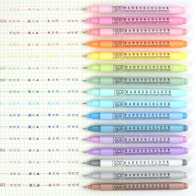 HANKU 0.38mm Fine Point Pen, 16 Colored Fineliner Bible Pens No Bleed Through,Extra Fine Tip Marker Pens for Bullet Journaling,Planner,Coloring,Bible Study Back to School Office Supplies