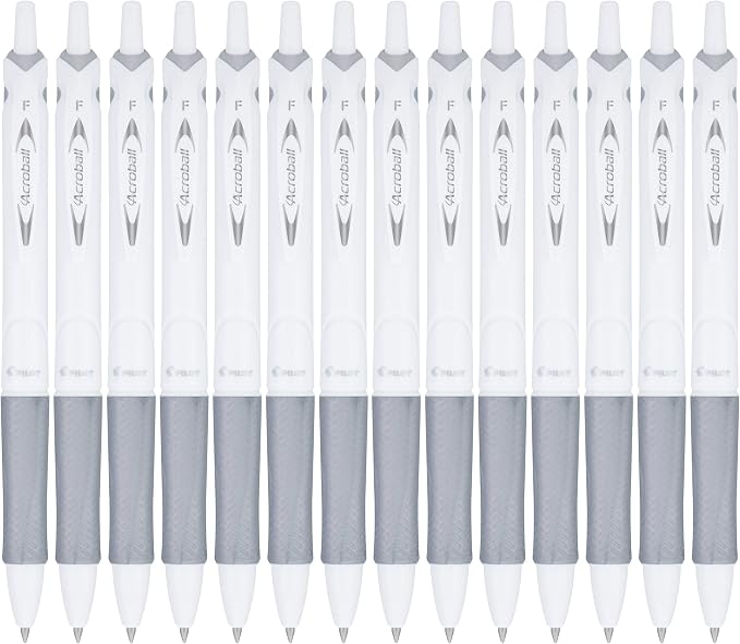 Pilot Acroball PureWhite Advanced Ink Refillable & Retractable Ball Point Pens with Silver Accents, Fine Point, Ballpoint Pens, Black Ink, 0.7mm, 14-Pack