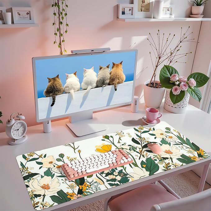 Floral Desk Mat (31.5"x15.7") | Waterproof, Leather, Mouse Pad