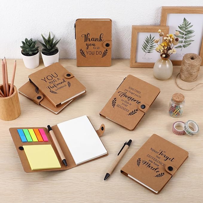Resurhang 24 Pack Appreciation Gifts Bulk Inspirational Spiral Notebook with Sticky Note Pen, Note Pads Motivational Journals Thank You Gifts for Employee Volunteer Teacher Nurse Team (Text)