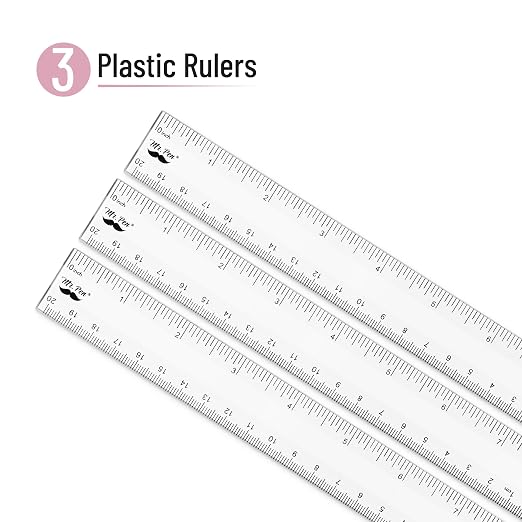 Mr. Pen- Plastic Ruler, 8 Inch, 3 Pack, Easy-to-Read Markings | Scratch-Resistant Design, Durable Clear Rulers for Crafting Office & School, School Supplies