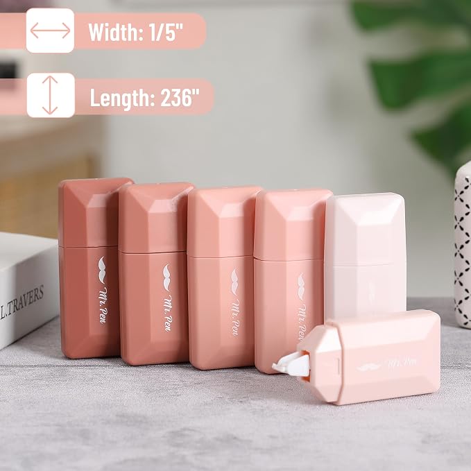Mr. Pen- Correction Tape, 0.2" x 236", 6 pcs, Mocha Blush | Cute Correction Tape