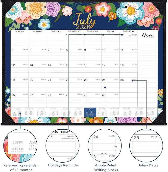 2026-2027 Desk Calendar - Large Desk Calendar 2026-2027, JUL 2026 - DEC 2027, 22" x 17", 18 Months Calendar Large, Desk/Wall Calendar 2-IN-1 with Corner Protectors, Desk Pad, To-Do List & Notes - Blue
