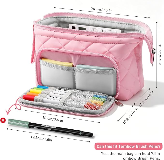 Zannaki Soft Quilted Large Pencil Pouch Organizer with Wide Opening for Boys Girls Teens - Extra Big Capacity Pen Pencil Bag with Zipper, Portable Pencil Case Box for School, College, Cosmetic Gift