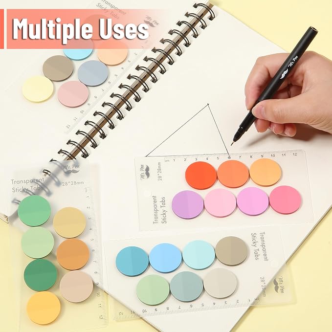 Mr. Pen- Round Transparent Sticky Notes, 1.1” Diameter, 28 Pads | 1120 Sheets, Colorful, Water-Resistant See-Through Sticky Notes Bulk & Fineliner, Smooth Writing