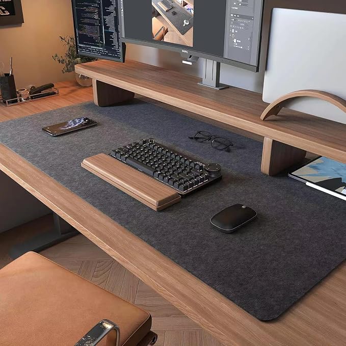 Large Felt Desk Mat,39.4''x19.69'' Non-Slip Full Keyboard and Mouse Pad,Computer Desk Mat for Home and Office,100x50CM Felt Desk Pad Protector (Dark Gray)