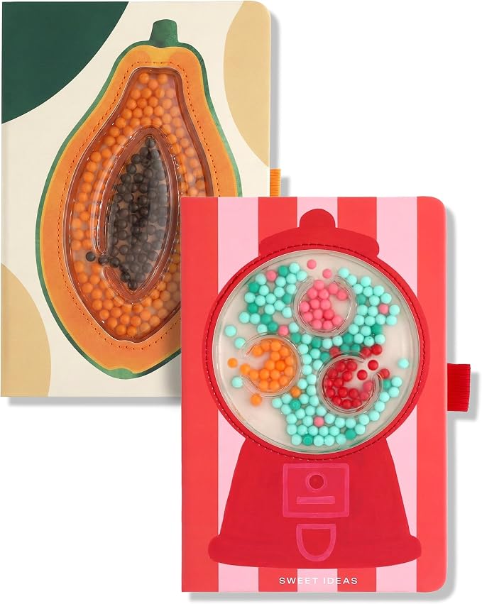 Lifelines Sensory Bead Journals, Papaya & Gumball 2 Pack Set, 160 Pages | Fidget Ruled Notebook Journals with Interactive Tactile Cover & Embossed Paper - Sensory Journaling Notebooks