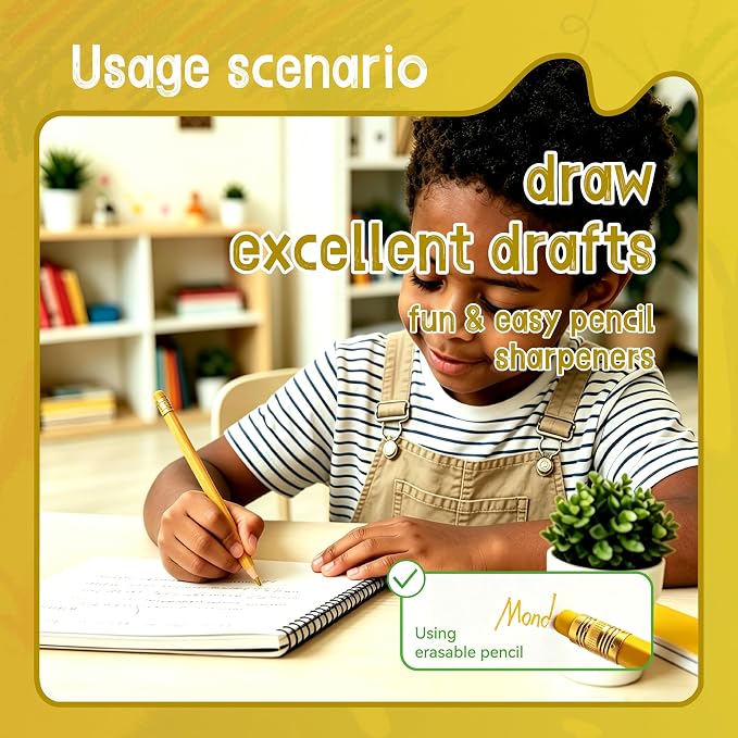 12 Pcs Yellow Pencils with Eraser for Kids HB Erasable Pencils Pre-Sharpened Professional Wooden Pencils Set, Ideal for School Writing, Drawing, Sketching, Coloring and Creative Projects(Yellow)