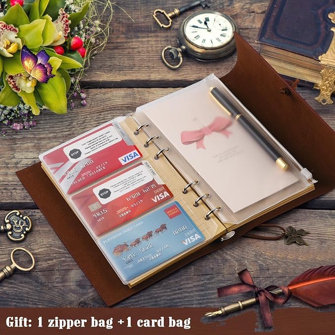 6 Pack PU Leather Notebook Journal, Travel Journal Bulk, Refillable Vintage Journals for Writing,Christmas Gifts for Women, Men, Girls, 100GSM Lined Paper, Each 160 Pages & 2 Pockets(A6, 5 x 7 inches)