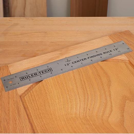 Peachtree Stainless Steel Metal Ruler 12”, Center Finding Measuring Tool with Dual Scale, Precision Metal Measuring Ruler for Woodworking, Layout & Construction