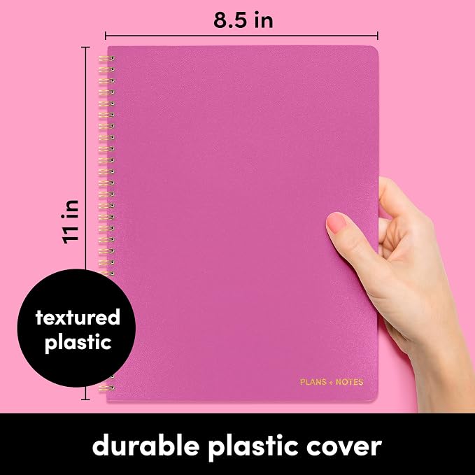 PAPERAGE Undated Daily Planner & To Do List Notepad (Raspberry), 8.5 in x 11 in, Spiral Bound Planner Notebook for Work, School or Home, 104 Lined Pages With Date Tracker for Plans & Notes
