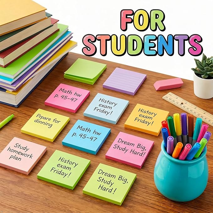 (16 Pack) Sticky Notes 3x3, Self-Stick Pads Bright Colors Sticky Note, Recyclable, Easy to Stick for Home, Office, Notebook