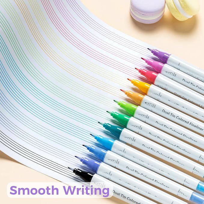 Ohuhu 12 Colors Brush & Fineliner Dual Tips Colored Drawing Pens for Adults | Waterproof & Alcohol-proof Brush Micro Pens for Artists & Beginners Drawing Sketching Bullet Journal Outlining Office Class