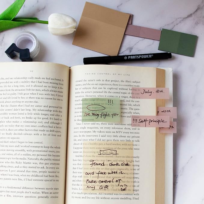 PARTSPOWER Transparent Pastel Sticky Notes, Clear Sticky Tabs - Translucent Page Flags Book Markers, Perfect for Reading Annotating, Bible Journaling School Study Office School Supplies