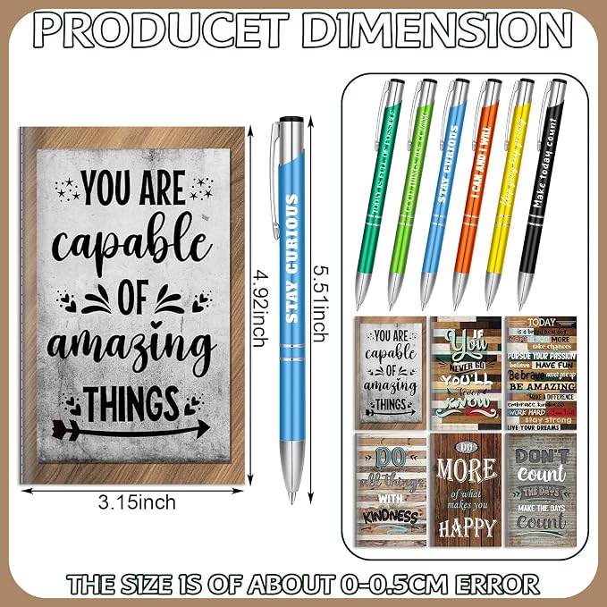 Geyee 24 Pcs Mini Motivational Pens Inspirational Notepads Bulk Appreciation Gifts Small Journals Funny Ballpoint Pen Set Prizes Men Women Office Travel Party Favors(Retro)