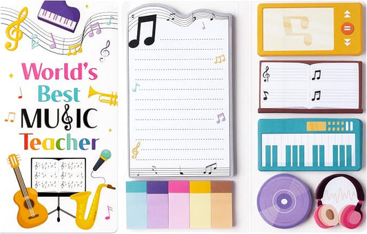 B1ykin Sticky Notes Set - 550 Sheets Memo Writing Pad Music Teacher Design | Self-Stick Notes Pages, Teacher Appreciation Gift, School Office Supplies, World’s Best Music Teacher Design