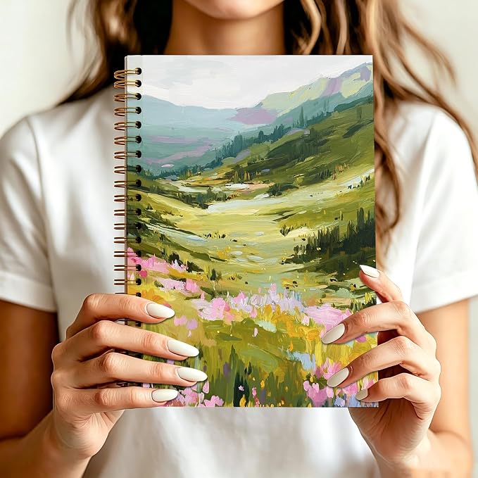 Colorful Wildflower Mountain Journal Notebook 5.5x8.3, Summer Floral Forest Meadow Journal for Women, Pastel Mountain Nature Landscape Notebooks for Work