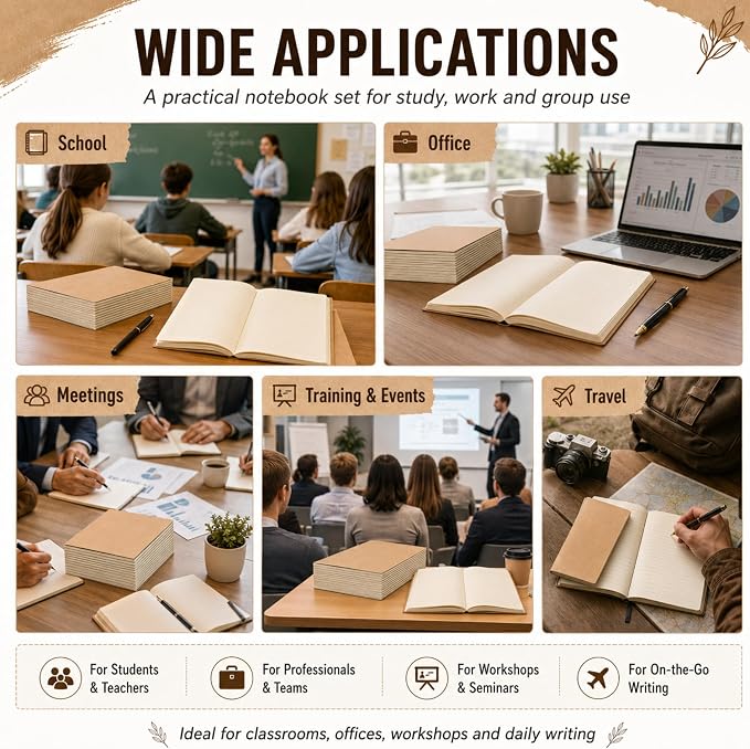 Mimorou 100 Pcs Journals Notebooks Bulk - Kraft Softcover A5 Small Notebooks 5.5 Inch x 8.3 Inch Notepads with 60 Page 30 Sheet for Writing Sketch Travel Office Supplies(Brown,Lined)