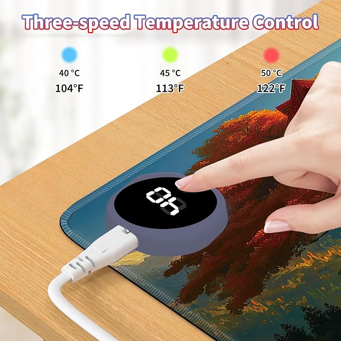Heated Desk Pad Large Mouse Pad 23.6 x 14.1 inch with 3 Levels Heating & Auto Shut-Off Warm Mouse pad PU Leather Computer Mousepad for Home Office Work - Maple Leaf
