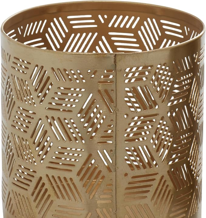 Deco 79 Metal Geometric Pencil Cup with Laser Carved Design, 4" x 4" x 4", Gold | Desk Storage Geometric Pen Holder With Laser Carved Design Pen Cup