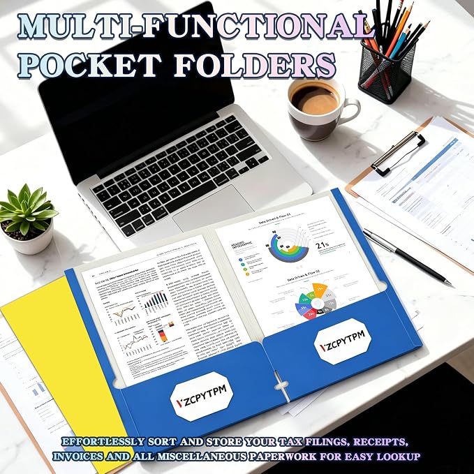 8 Packs Pocket File Folders,Assorted Color Two Pockets File Folder | Fit Letter Size 8.5x11Inches Document,File Folders for Office,School and Home,Organizer