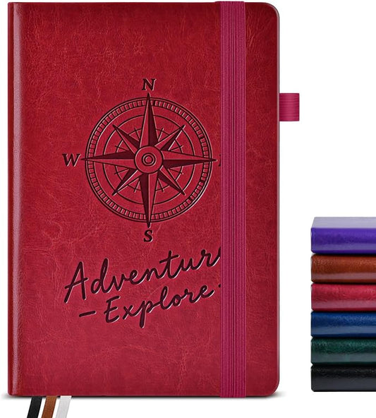 PAIBAS Lined Journal Notebook for Women Men, 160 Pages, A5 Hardcover Vintage Leather Journaling Notebooks for Work, School, Note Taking, Travel, Bible Study,Daily Diary for Writing 5.8"x8.5"(Burgundy)