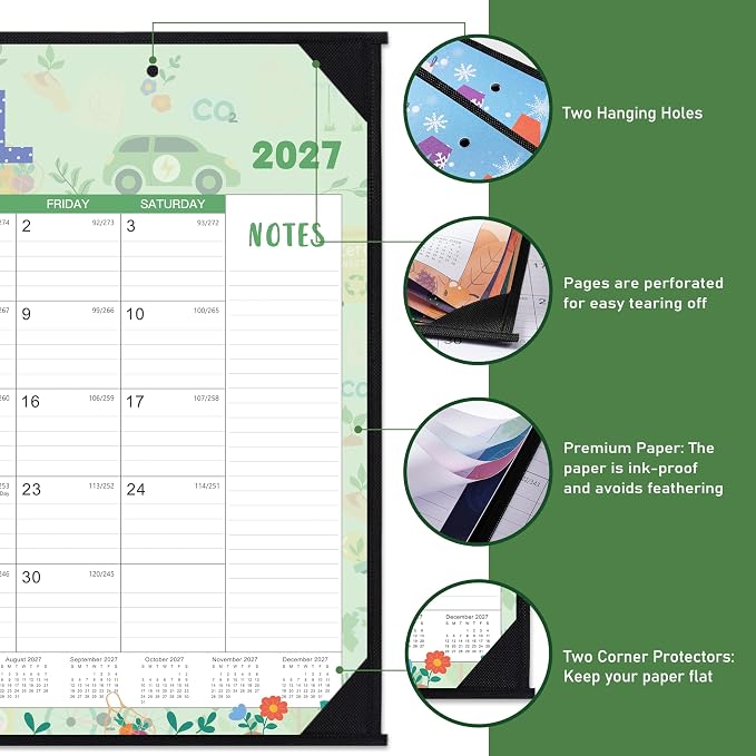 Desk Calendar 2026-2027 - Large Desk Calendar 2026-2027, 22" x 17", Jul. 2026 - Dec. 2027, Desk Calendars Large, 18 Months, Corner Protectors, Hanging Holes, Notes - 12 Themes