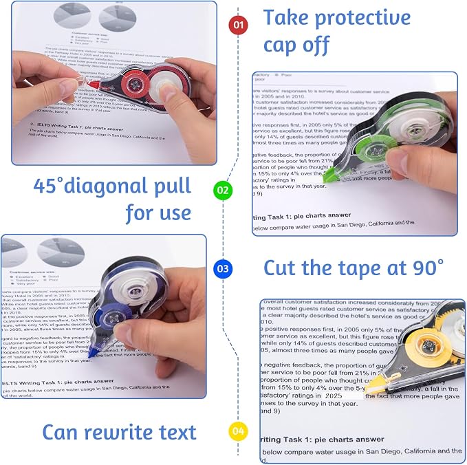 30 Pcs Colorful Correction Tape, 39.4 Ft White Wrong Out Tear-Resistant Bulk, Instant Corrections Easy To Use Applicator for School, Office, Note Taking, Journal (Tape Width 0.2 in, Clear)