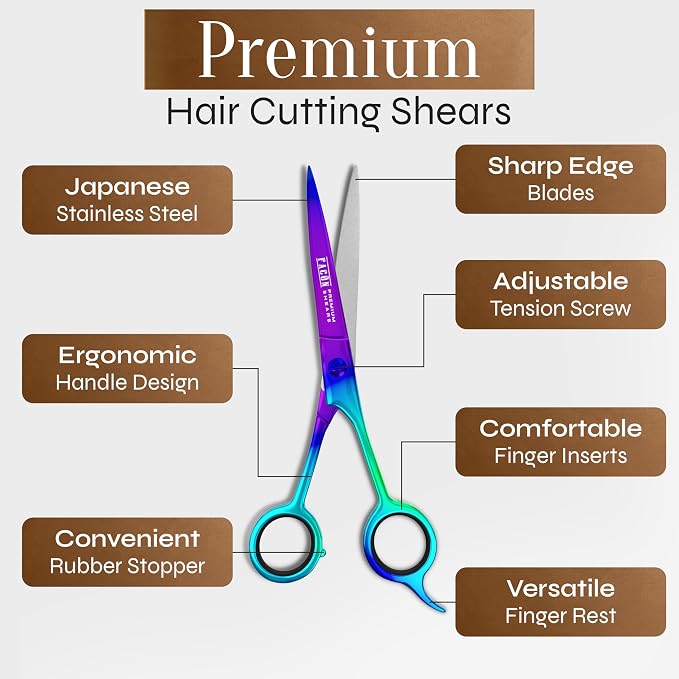 Facón Hair Cutting Scissors - Professional Hair Scissors 6.5 Inch Razor Edge Barber Shears Salon Hair Cutting Shears - Japanese Stainless Steel - Precision Cutting Premium Shears for Men, Women & Kids