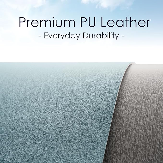 Leather Desk Pad Protector, Waterproof Mouse Pad, PU Desk Mat, Office Desk Cover, Desk Writing Mat for Office/Home/Work/Cubicle (Light Blue/Silver) 23.6x13.7 in