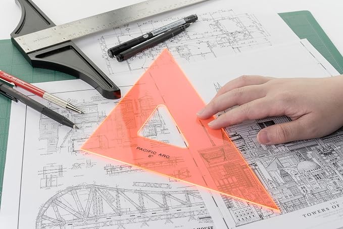 Pacific Arc Drafting Triangle, 18-inch, 45/90 Degrees, Fluorescent Orange