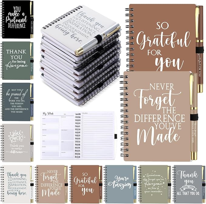 Tellingyou 20 Pcs/10 Set Team Appreciation Gifts for Employees Coworker A6 Notebook with Ballpoint Pens Thank You to Do List Notepad for Housekeeping Week Office Staff Teacher Back to School (Boho)