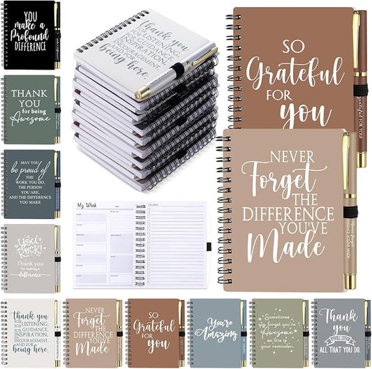 Tellingyou 20 Pcs/10 Set Team Appreciation Gifts for Employees Coworker A6 Notebook with Ballpoint Pens Thank You to Do List Notepad for Housekeeping Week Office Staff Teacher Back to School (Boho)