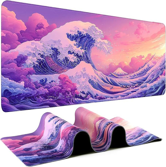 Mouse Pad Gaming - Desk Mat for Keyboard and Mouse - Kanagawa Large Mouse Pad for Desk, Japanese Sea Wave Mousepad (31.5" x 11.8") with Non-Slip Base, Desks Pad Mat for Gaming, Office and Home