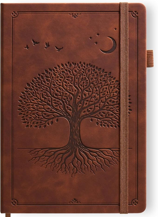 Lined Journal Notebook Hardcover Leather Bound 200 Pages B5 Brown Diary | College Ruled 6.9x9.8" Journaling Notebooks for Men & Women, Writing for Personal, Large Travel Daily Note Book Tree of Life