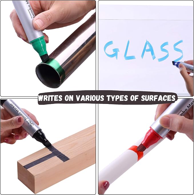 Mr. Pen- Jumbo Permanent Markers, 4 Pack, Assorted Color, Chisel Tip | Wide Tip, Large, Thick Permanent Markers for Canvas, Posters Board, Fabric, Window, Glass, Wood, Waterproof, Quick Dry