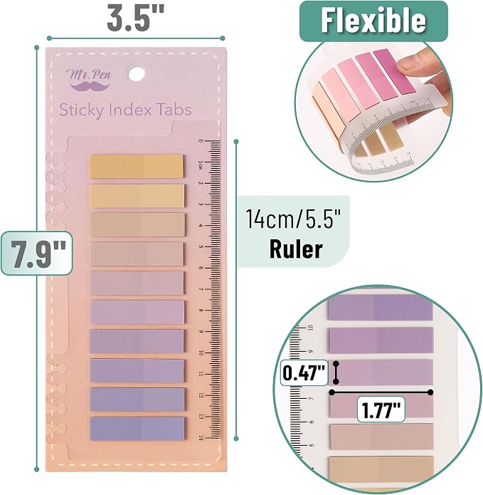 Mr. Pen- Colorful Sticky Tabs, 1600 pcs, Translucent Page Markers | Water-Resistant Book Tabs for Annotating, Bible Study, Planning, Indexing & Document Organization