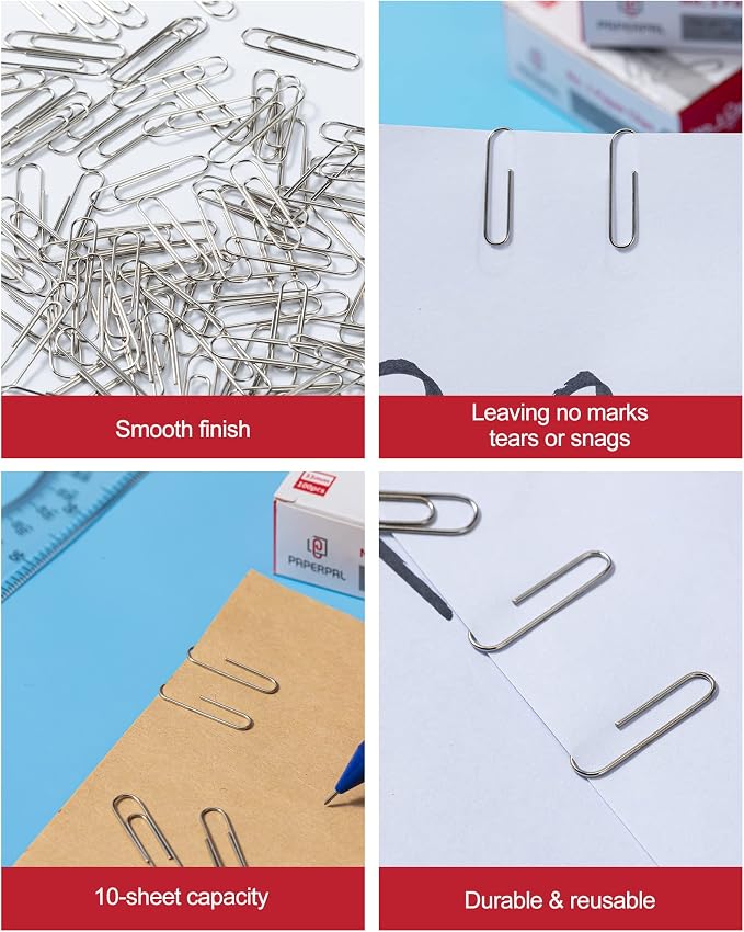 PAPERPAL Paperclips for Office School & Personal Use, #1 Smooth Paper Clip (1-2/7"), 2000 Medium Paper Clips (20 Boxes of 100 Each), Silver | Value bulk pack of 2,000 medium paper clips for offices, schools and businesses, packed in 20 boxes of 100 each.