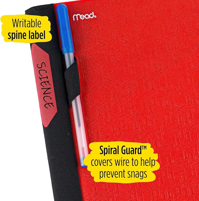Five Star Advance Spiral Notebooks + Study App, 2 Pack, 3 Subject, College Ruled Paper, 11" x 8-1/2", 150 Sheets, with Spiral Guard and Movable Dividers, Red, White (820111)