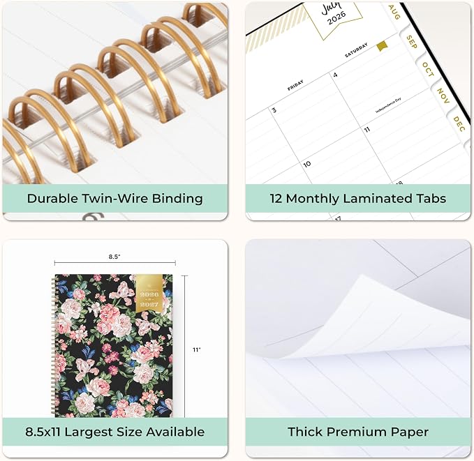 Blue Sky 2026-2027 Weekly & Monthly Academic Planner, 8.5"x11", Rose Garden | July 2026 - June 2027, Flexible Cover, Laminated Tabs, Storage Pocket, Stickers, Academic Year, Day Designer
